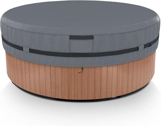 AKEfit Round Hot Tub Cover, 600D Polyester Waterproof for Hot Tub, UV Protection & Windproof, 83''x 20'', Grey