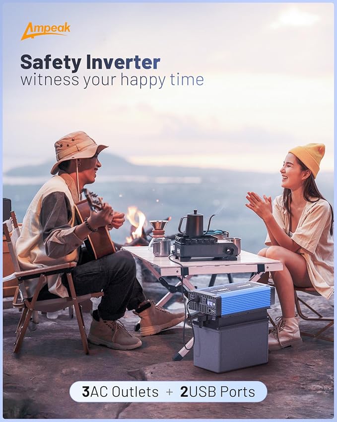 Ampeak 2000W Inverter, Car Power Inverter 12V to 120V, 89.37% High Efficiency Modified Sine Wave Inverter, 3 AC Outlets Dual USB 5V 3.1A, Surge 4000W Remote Controller for Vehicles, Truck, RV, Home