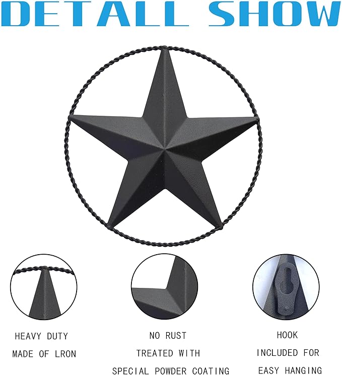 JoyEvy 12.4" Black Barn Star Wall Decor, Metal Stars for Outside or Inside Texas Stars Art Rustic Vintage Western Country Home Farmhouse Wall Decoration