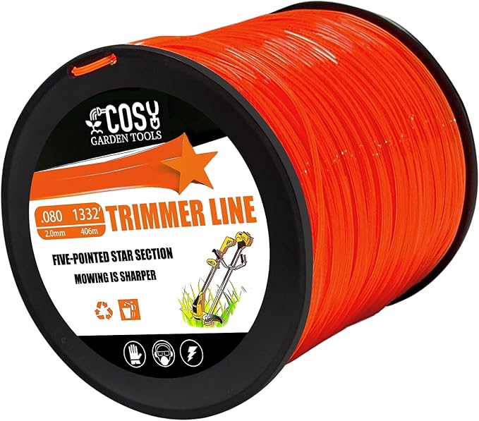 COSY GARDEN TOOLS String Trimmer Line 0.080-Inch 3LB Weed Wacker String Commercial Grade Orange Pentagon Weed Eater String for Most String Trimmer,Multi-Head String Trimmer Attachment
