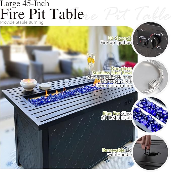 Sophia & William 4 Piece Patio Furniture Set with Fire Pit, Outdoor Conversation Sets 5 Seats Clearance with 45" Gas Fire Pit Table x 1, 3-seat Sofa x 1, Cushioned Chair x 2 for Porch Lawn, Beige