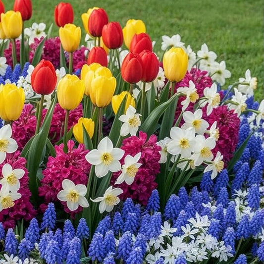 Dutch Bulbs Spring Border Flower Bulb Collection (50 Bulbs) Exclusive Mix from The Netherlands, Hardy and Perennial for The Garden, pots (Large Bulbs, no Seeds, not Artificial)