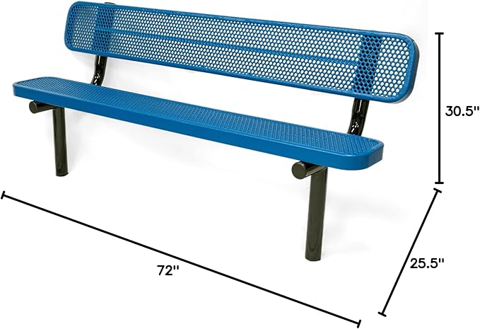 COATEDOUTDOORFURNITURE Coated Outdoor Furniture Heavy-Duty Outdoor Bench Thermoplastic Coated, Punched Steel, Commercial-Grade Seating, Made in America (Inground with Back, 6 Ft, Textured Light Blue)