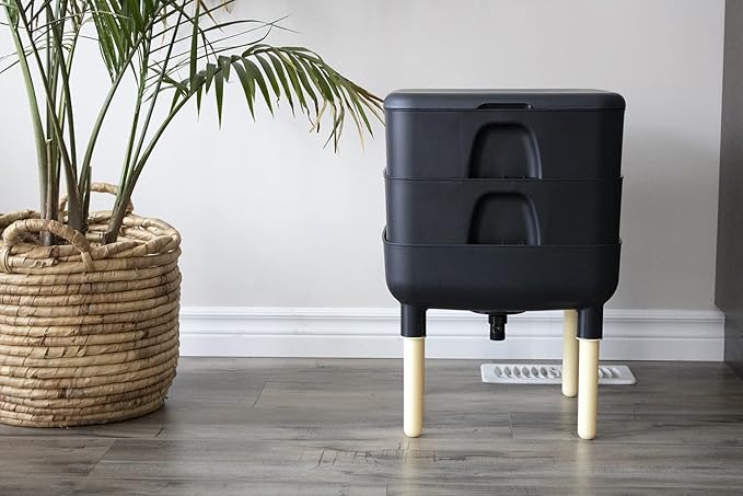FCMP Outdoor - The Essential Living Composter, 2-Tray Worm Vermicomposter Bin (HF-LC4000v2-BLK) Black