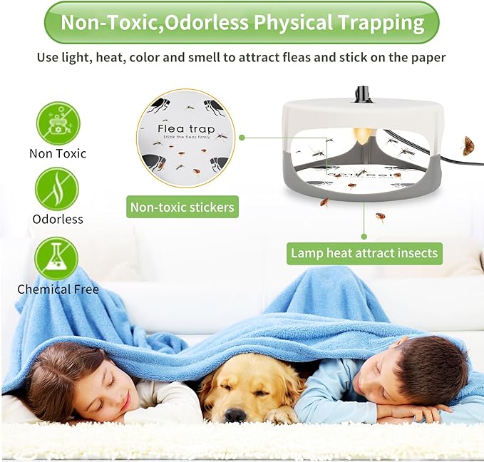 Flea Traps for Inside Your Home,New Bed Bug Trap with Light Refills and Sticky Pads,Electronic Fly Gnat Traps Indoor,Sticky Flea Bombs for Home Indoor(2 Pack)