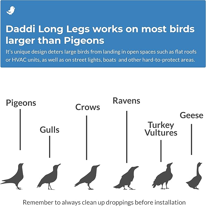 Bird Barrier Daddi Long Legs - 8 Ft | Scare Birds Away with Innovative Bird Spider Design | Bird Deterrent for Outside | Easy Installation on Roofs, Boats & HVAC Units | Durable Stainless |Made in USA