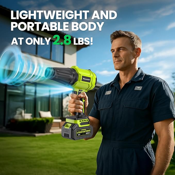Cordless Leaf Blower, 980,000 RPM Handheld Leaf Blower with 2 X 4.0Ah Batteries & Charger, Lightweight Leaf Blowers for Patio Cleaning, Lawn Care, Leaves, Dust - Light Green