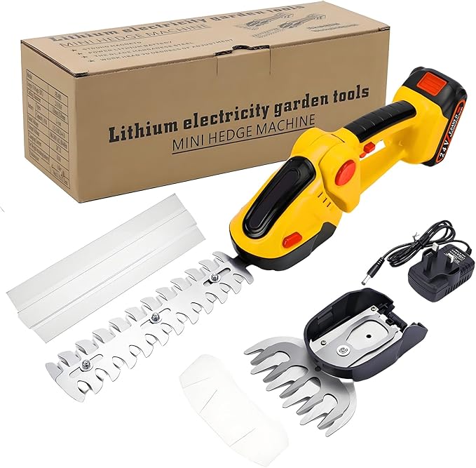 24V Cordless 2-in-1 Hedge Trimmer - High Power Long-Lasting Battery & Charger Included - Ideal for Garden Yard Lawn Edging