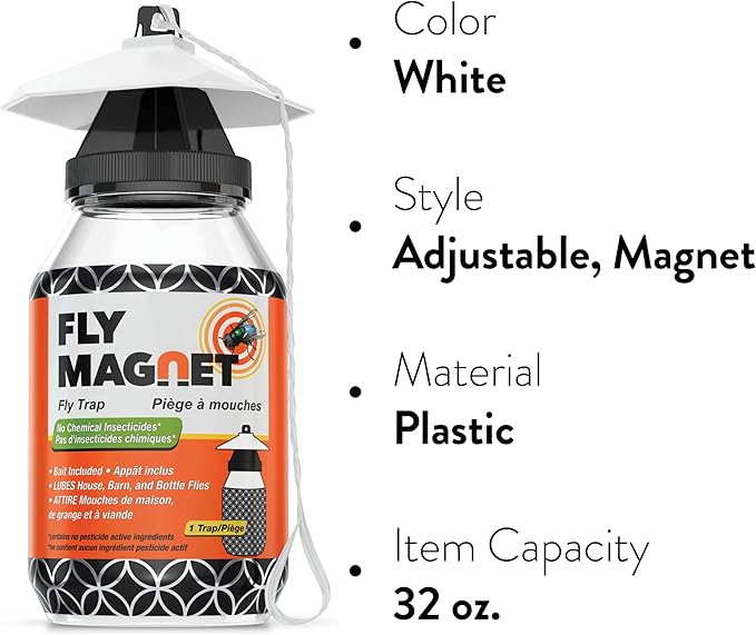 Outdoor Fly Trap [4 Pack] Fly Traps Outdoor with Dissolvable Non-Toxic Bait - Fly Repellent for Outdoor Use Only - Controls Flies for Patios, Barns, Ranches Etc. Hanging Fly Traps with Tie Included