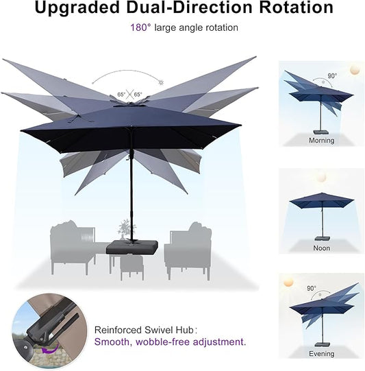 PURPLE LEAF 9' X 12' Swivel Outdoor Patio Aluminum Umbrella with Base Left-right Tilting Cantilever Offset Umbrella with UV Resistant Heavy Duty Fabric for Deck Pool Patio Backyard, Ocean Slate