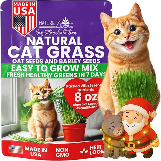 NatureZ Edge Premium Cat Grass Seeds for Indoor Cats, Non GMO - 1/2 lb Oat & Barley Grass for Indoor Cats, Cat Plant, Kitty Lawn, Pet Grass, Hierba para Gatos, Made in USA