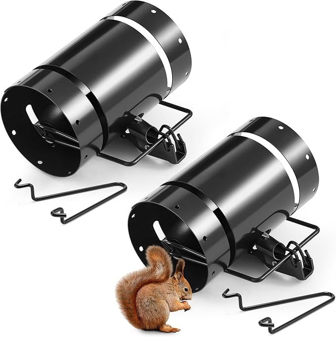 Qualirey Tube Squirrel Trap Rust Resistant Trap 4.5'' in Diameter with a Setting Tongs for Gardens Backyards Patios, Safe and Effective Pest Control Commercial and Residential Use(2 Pcs)