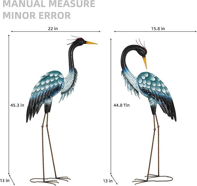 Ultym 44.8" Extra-Large Crane Decor, Handcrafted Metal Heron Lawn Sculptures with Stable U-Ground Stakes, Backyard Decoration, Metal Garden Bird Animal Yard Art, Lawn Ornament