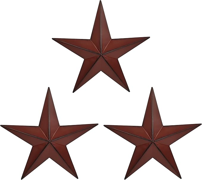 JoyEvy 12" Metal Barn Star Wall Decor-American Flag Stars for Outside Or Inside of House-Iron Texas Metal Star Rustic Vintage Western Country Home Farmhouse Wall Art Decorations (Set of 3)