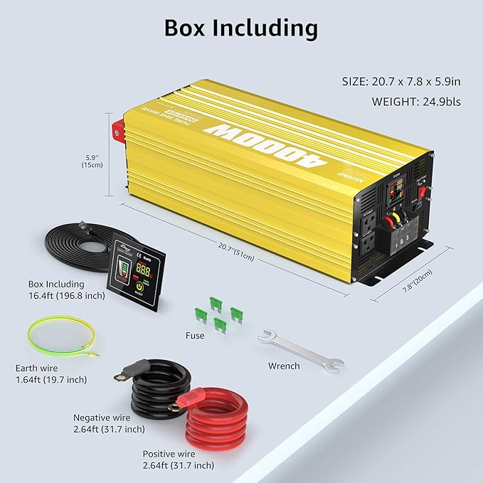 XWJNE 4000W Pure Sine Wave Power Inverter 24V DC to 120V AC Converter with LED Display and Remote Controller for Home, RV, Truck, Off-Grid Solar Power