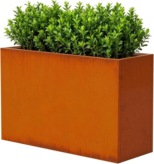Corten Steel Outdoor Planter Box 32" x 15" x 24" for Outdoor Plants Metal Rectangle Planter Spliced Flower Box with Partitions for Outside,Indoor,Garden (Corten, 32 * 15 * 24)