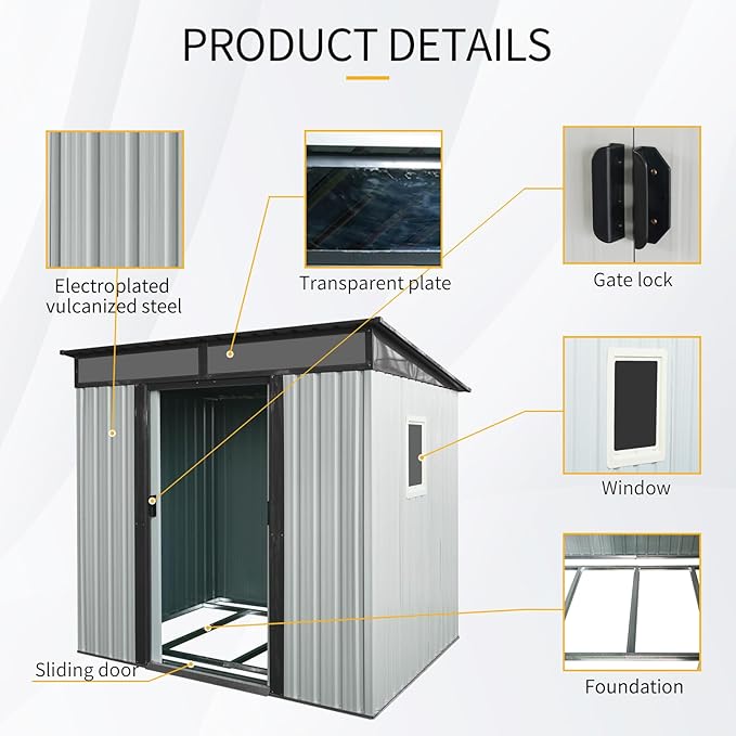 6X5 FT Outdoor Storage Shed, Waterproof Metal Garden Sheds with Lockable Door, Steel Tool Storage Buildings Shed & Outdoor Storage House for Garden, Backyard, Patio, Lawn, Trash Cans(White + Black)