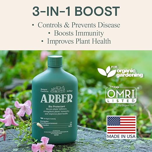 Arber Bio Protectant | Organic Outdoor Plant Fungicide and Root Stimulate Liquid Concentrate | Natural Bloom Boosting Growth Gardening Solution | Control Mildew, Mold, Spots | Make Over 16 Gallons
