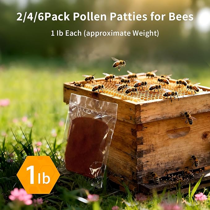 6 Pack Pollen Patties for Bees, 1 lb Each (Approximate Weight), Supplementary Feed for All Levels of Beekeepers