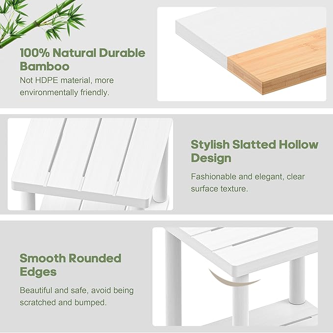 LEJANEOYE Outdoor Side Table, 2-Tier Small Outdoor Table for Patio, Adirondack Side Tables for Outside or Indoor, Bamboo End Table for Pool, Porch, Weather Resistant Easy Maintenance