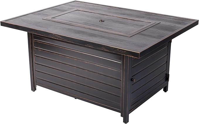 Fire Sense 62734 Sawyer Aluminum Convertible Gas Fire Pit Table 55,000 BTU Multi-Functional Outdoor Firepit with Fire Bowl Lid, Nylon Cover & Clear Fire Glass - Bronze Finish - Rectangular 48"