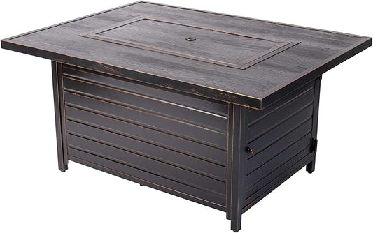 Fire Sense 62734 Sawyer Aluminum Convertible Gas Fire Pit Table 55,000 BTU Multi-Functional Outdoor Firepit with Fire Bowl Lid, Nylon Cover & Clear Fire Glass - Bronze Finish - Rectangular 48"