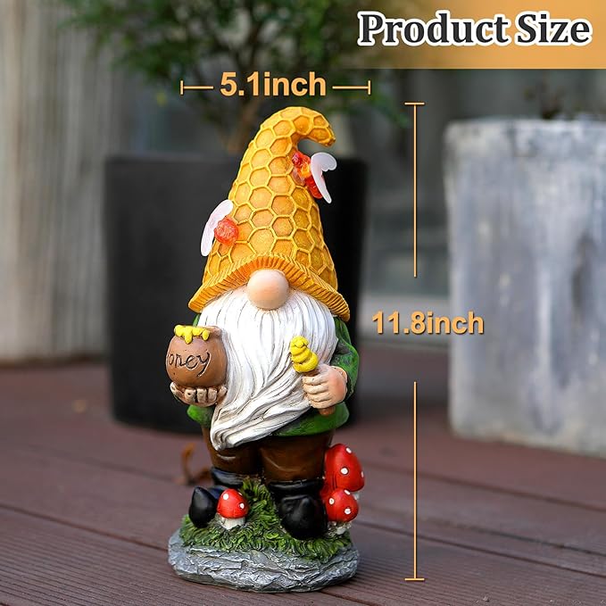 VChymm Solar Garden Gnomes Outdoor Statues-11.8‘’Outdoor Garden Decor-LED Outdoor Decor Light-Unique Housewarming Gifts Yard Art Sculptures for Patio Lawn Ornaments