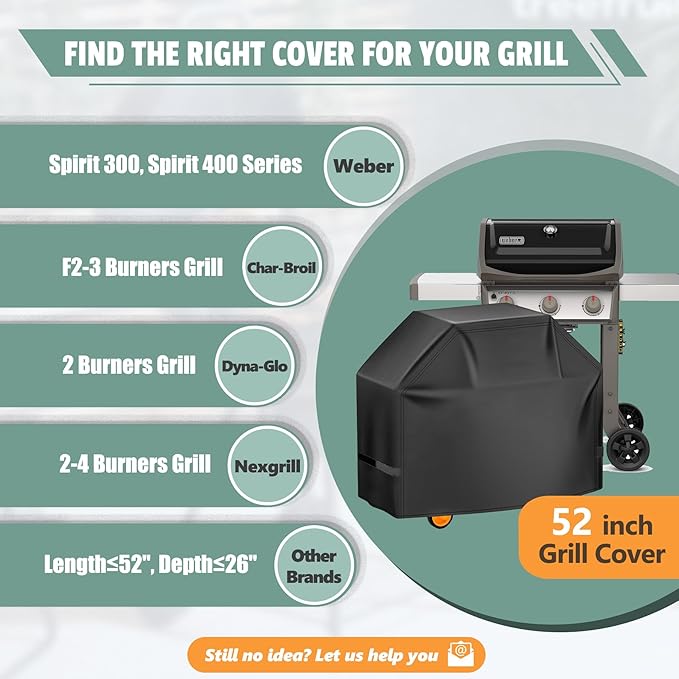HomWanna Grill Cover 52 Inch - 600D BBQ Cover for Weber Spirit 300 & Spirit 400 Series Grills - Outdoor Barbecue Covers Waterproof Heavy Duty for Weber Spirit E310, E315, E325, E330, E-425 and E-435