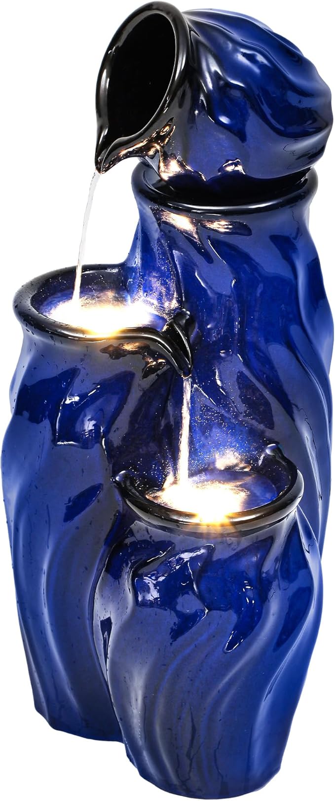 Ultym 29" Ceramic Outdoor Water Fountain, Sleek Cobalt Blue 4-Tier Stacked Waterfall with Wave Design, Weather-Resisant for Garden Patio Yard Porch Decor, Creates Relaxing Serene Oasis