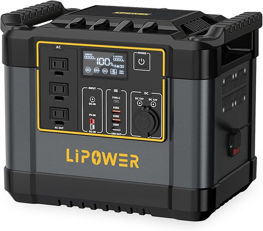 Lipower Portable Power Station, 1075Wh LifePO4 Battery for Outages, 1200W(2000W Surge) Solar Generator for Camping, Power Generators for Home Use, Backup Supply, Emergency, CPAP, RVs