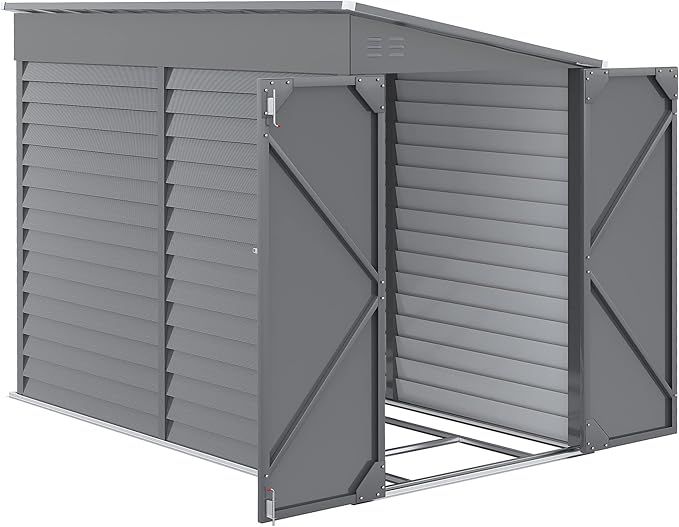 Outsunny 4.6' x 9' Steel Outdoor Storage Shed, Lean to Shed, Metal Tool House with Foundation Kit, Lockable Doors, Gloves and 2 Air Vents for Backyard, Patio, Lawn, Gray