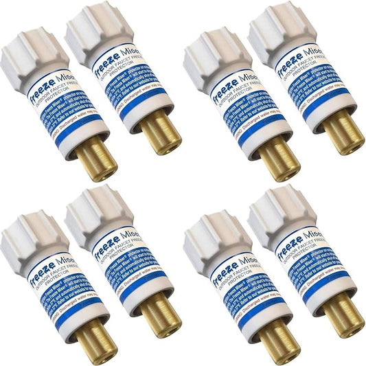 Freeze Miser Outdoor Faucet & Spigot Freeze Protection – Patented Valve Shield, Activates at Water Temperature Below 37°F/3°C – Durable Winter Cover Alternative – Quick Install, Saves Water – 8 Pack