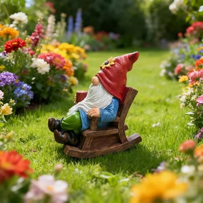 Somdzono Drinking Coffee Faceless Garden Gnome Statue Decoration - 7.2" Figurine Ornament for Indoor Outdoor Home Patio Yard Lawn - Lucky Gnome Unique Mom Birthday Gifts - Best Garden Gifts for Day