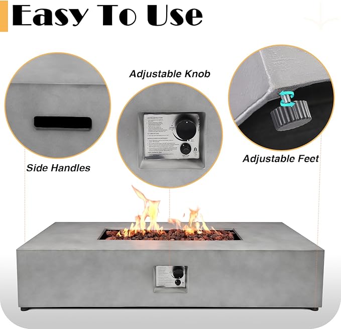 54-inch Propane Fire Pit Coffee Table with Tank Cover Table - 50,000BTU Outdoor Modern Concrete Rectangle Fire Table, Waterproof Cover, Auto-Ignition, Free Lava Rocks & Metal Lid