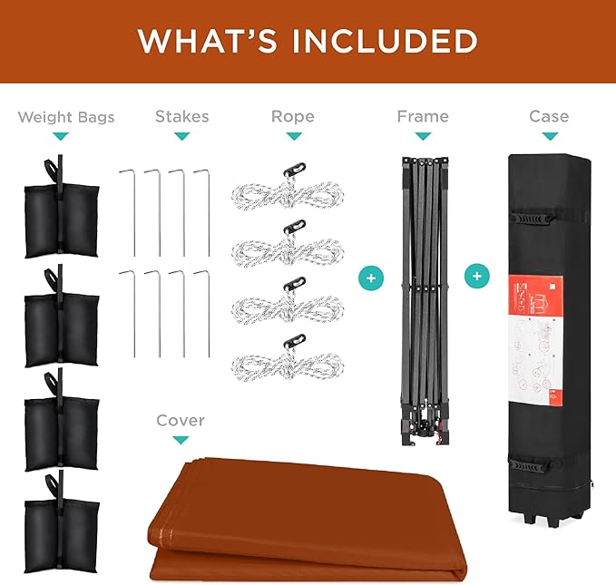Best Choice Products 8x8ft 1-Person Setup Pop Up Canopy Tent Instant Portable Shelter w/ 1-Button Push, Case, 4 Weight Bags - Rust