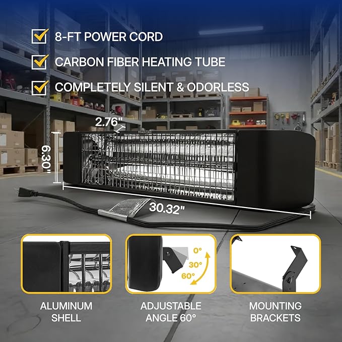 Electric Outdoor Heater 1500W - Patio Heater for Outdoor Use, Silent & Targeted Heating - Smart Control with 24H Timer, IP65 Waterproof - Ideal for Garage, Patio, and Indoor Use