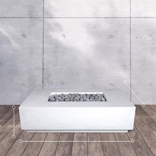 Vivid Heat - 60" Premium “Mesa 2" Concrete Fire Bowl - Heavy Cement Rectangle Natural Gas Fire Pit - Square Outdoor Fire Table with Key Valve GFRC (48” L x 32” W x 16” H) (Natural Grey)