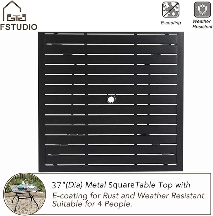 MFSTUDIO 5 PCS Patio Dining Set Outdoor Table and Chairs Set for 4, Square Metal Table with 4 Pieces Textilene Patio Dining Sling Chair, Outdoor Dining Table and Chairs Set for Patio