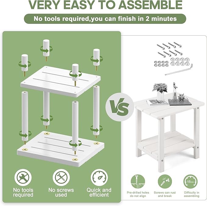 LEJANEOYE Outdoor Side Table, 2-Tier Small Outdoor Table for Patio, Adirondack Side Tables for Outside or Indoor, Bamboo End Table for Pool, Porch, Weather Resistant Easy Maintenance
