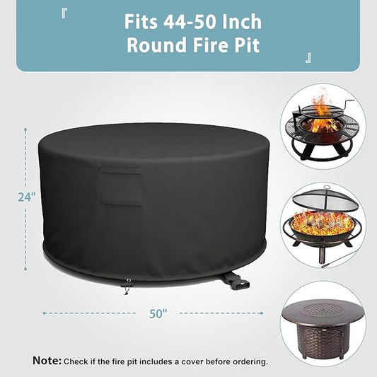 50'' Round Fire Pit Cover, Fits Wood Burning Firepit, Fire Pit Grill, or Fire Pit Ring DIY Process, Waterproof & Windproof, 50 Dia x 24 H
