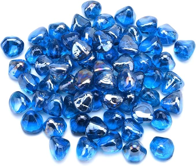 GasSaf 10-Pound 1 inch Diamonds Fire Glass for Gas or Propane Fire Pit Fireplace & Landscaping (Caribbean Blue Luster)