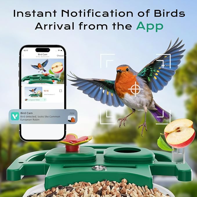 Bird Feeder with Camera, Solar Powered Outdoor Birdhouse, 2K HD AI Smart Identify Birds Species, Instant Motion Detection & Alerts, Capture BirdVideo, Gifts for Mom Dad and Bird-Lovers(Green)