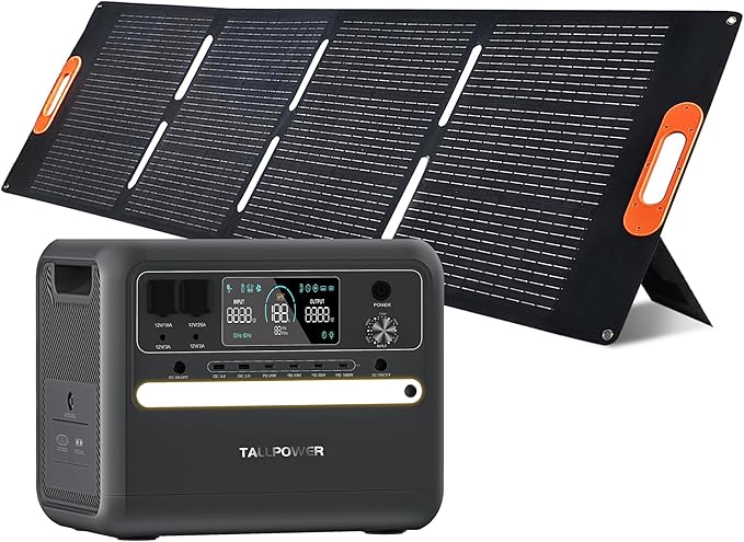 TALLPOWER Portable Power Station, 2400W, 2160Wh Large Capacity,AC Output Rating, LED Light, UPS Function,for Outdoor Camping (2400W Power Station+200W Solar Panel)