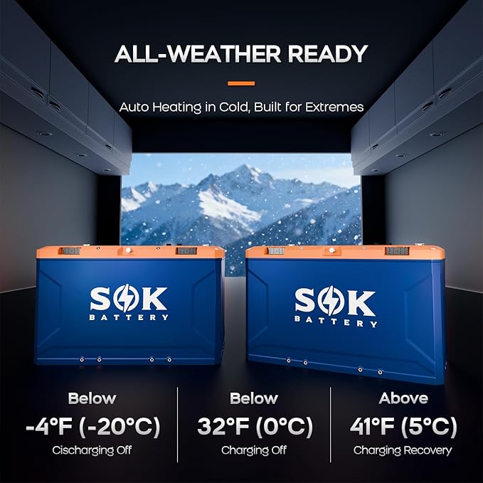 SOK Battery 12V 314Ah LiFePO4 Battery Marine Grade Low-Temp Protection Power Outage, Built-in Heater, ABS Casing for RV or Solar Marine, Boat and Wind Off-grid Applications