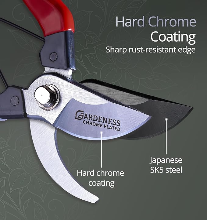 Gardeness Japanese Pruning Shears, Professional Bypass Heavy Duty Garden Pruner Secateurs – Lightweight Easy Grip Hand Pruners Branch Clippers for Gardening, Trimming, Harvesting. Made in Taiwan