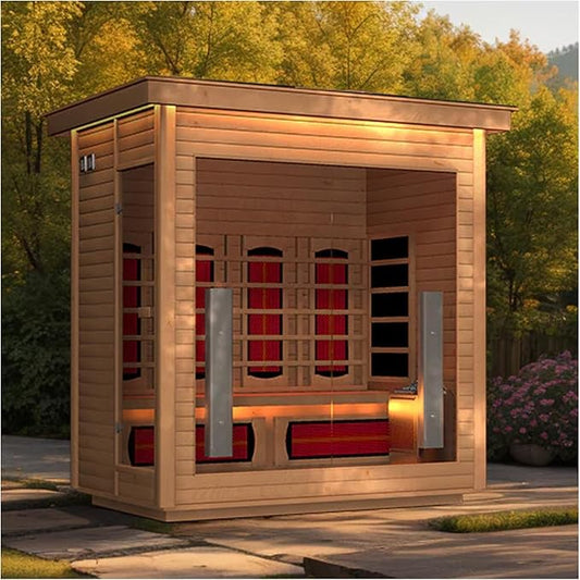 3-4 Person Hybrid Home Wood Sauna, Outdoor WiFi Control Far Infrared & Traditional Hemlock Steam Saunas Spa Room with Red Light Therapy, 11 Heaters& Electric Stove, Accessories Included, Leftdoor