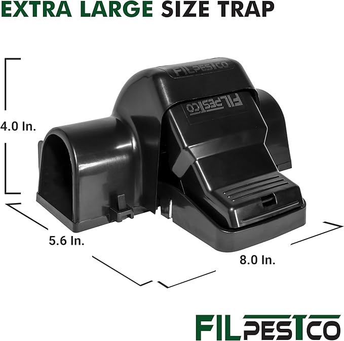 Set of 4 Professional Grade Extra Large Tunnel Rat Snap Traps, Mouse Trap, Reusable Trap, Heavy Duty for Indoor and Outdoor Pest Control Rodent Solution