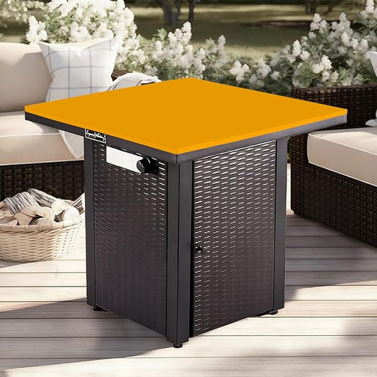 Silicone Mat for Propane Fire Pit Table, 28 inch Non-Slip Firepit Covers Square, Waterproof Heavy Duty Outdoor Fire Pit Table Cover (Orange)