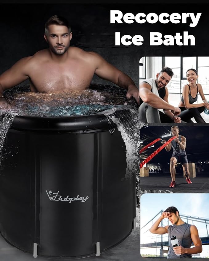 Ice Bath Tub for Athletes & Adults - 115 Gallons Ice Tubs, Cold Plunge Tub with Cover, Ice Plunge Tub for Recovery & Cold Water Therapy, Inflatable Ice Bath Barrel for Indoor Outdoor- Black