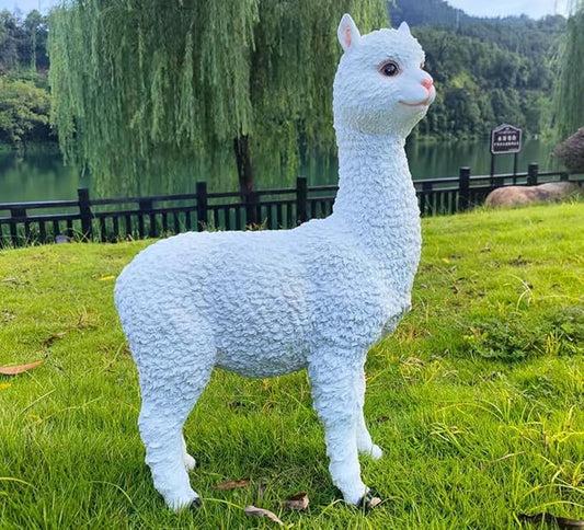 HOUDE Outdoor Alpaca Statues, Courtyard Garden Decoration, Modern Minimalist Style Animal Ornaments, Sun Resistant and Waterproof Balcony Lawn Decoration, Creative Gifts (White)